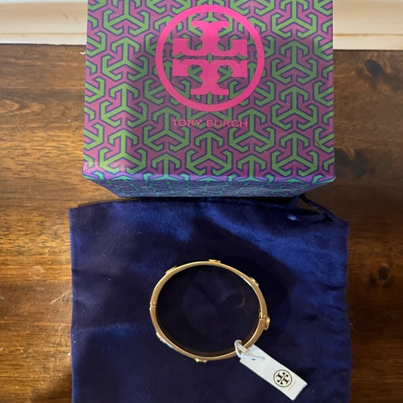 TORY BURCH Gold Tone Logo Bangle Bracelet - Picture 2 of 7
